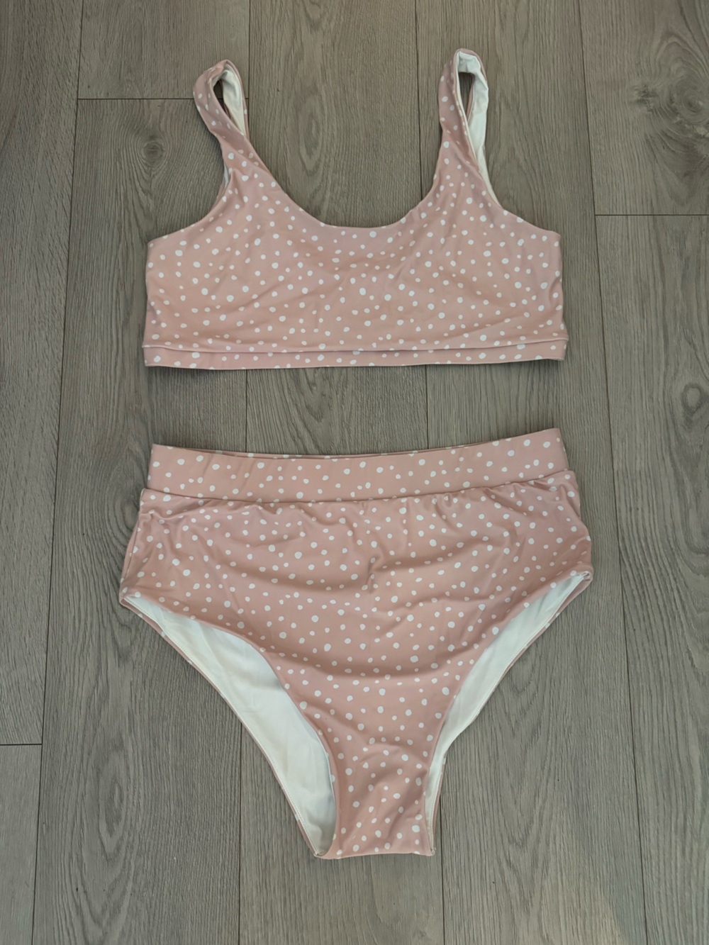Currently Tyed Polka Dot High-Waist Bikini Set in Dusty Pink. Size  XXL